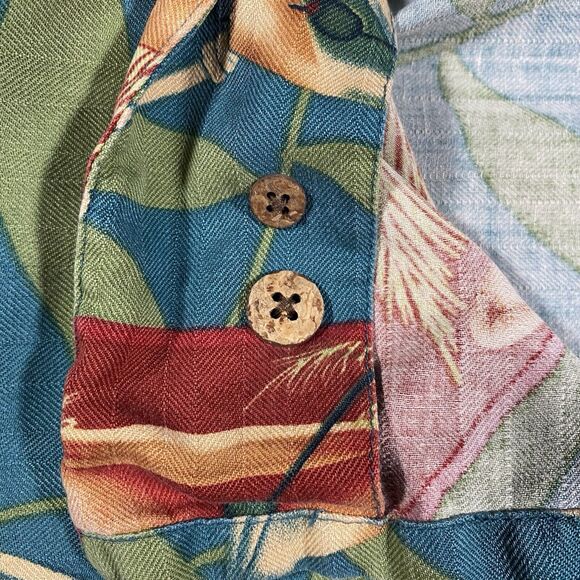 Silk Hawaiian Shirt Men's Sz Lg Martini & Palm Trees Banana Cabana Camp Shirt - Picture 4 of 6